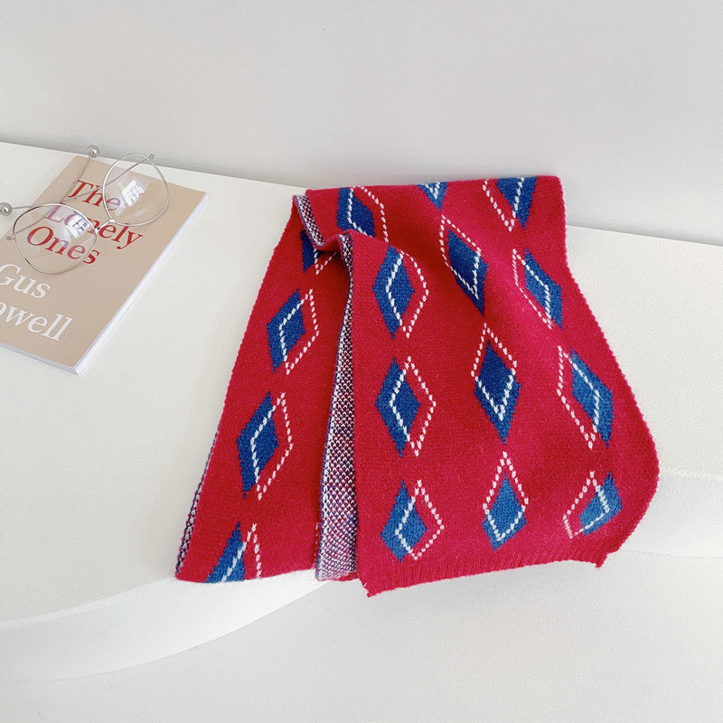 Streetwear Diamond Clashing Knitted Scarf