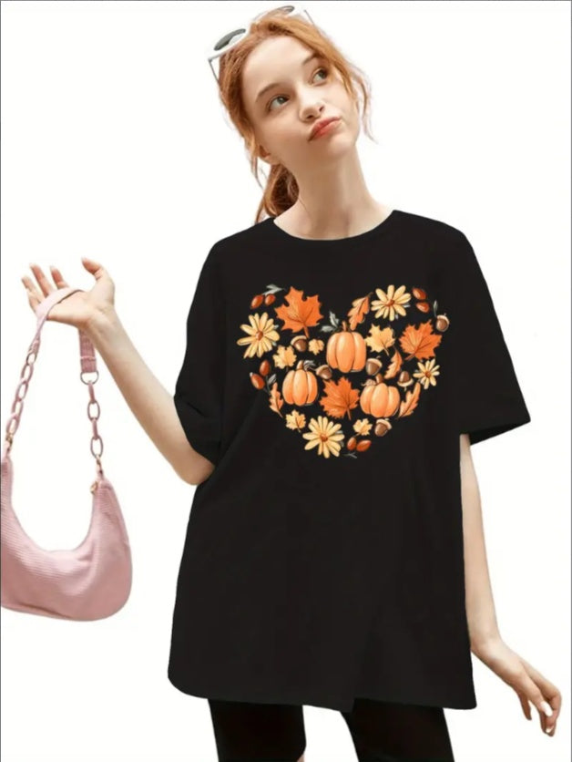 Girls' Cute Pumpkin Print T-Shirt