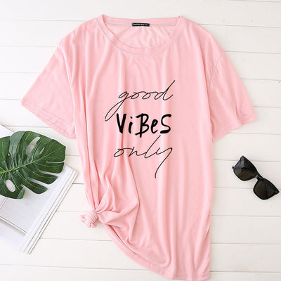 Women's Good Vibes Letter Print Funny T-shirt